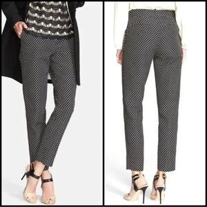 KATE SPADE Ankle Mid Rise Skinny Pants Black Cream Polka Dot Size 0